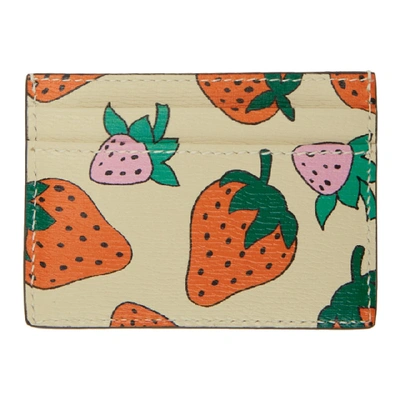 Shop Gucci Off-white Zumi Strawberry Card Holder In 9036 Ivory