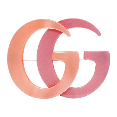 Shop Gucci Orange & Pink Double G Brooch In 8498 Rosa