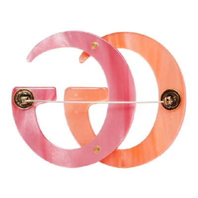 Shop Gucci Orange & Pink Double G Brooch In 8498 Rosa
