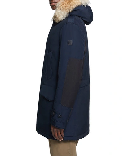 Shop Woolrich Men's Polar Parka Coat With Detachable Fur In Melton Blue