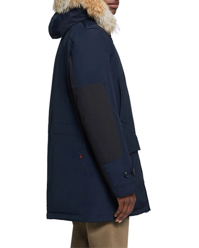 Shop Woolrich Men's Polar Parka Coat With Detachable Fur In Melton Blue