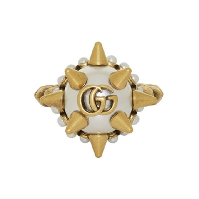 GUCCI 金色珍珠铆钉戒指