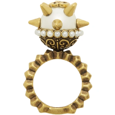 Shop Gucci Gold Studded Pearl Ring In 8078 Pearl