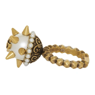 Shop Gucci Gold Studded Pearl Ring In 8078 Pearl