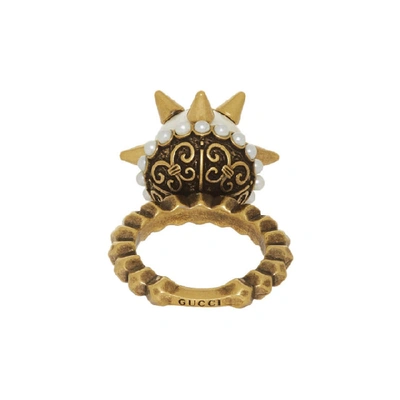Shop Gucci Gold Studded Pearl Ring In 8078 Pearl