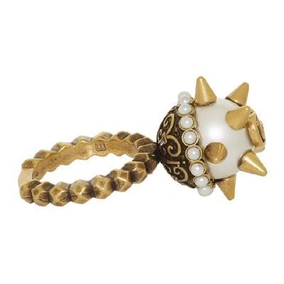 Shop Gucci Gold Studded Pearl Ring In 8078 Pearl