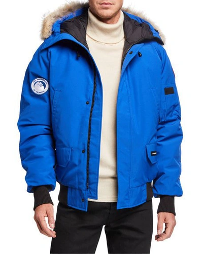 Shop Canada Goose Men's Chilliwack Bomber Jacket W/ Fur Trim In Royal Pbi Blue