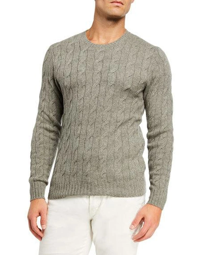 Shop Ralph Lauren Men's Cashmere Cable-knit Crewneck Sweater In Light Gray