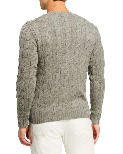 Shop Ralph Lauren Men's Cashmere Cable-knit Crewneck Sweater In Light Gray