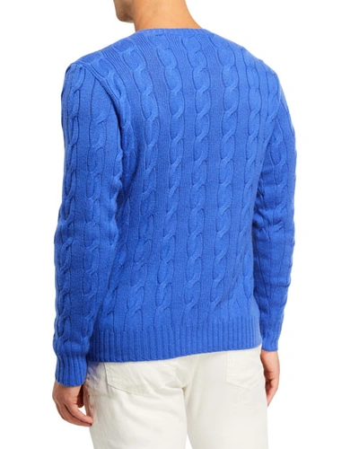 Shop Ralph Lauren Cashmere Cable-knit Crewneck Sweater, Blue