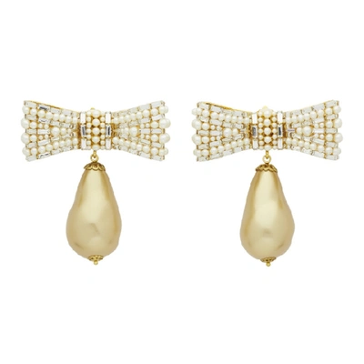 Shop Dolce & Gabbana Dolce And Gabbana Gold Bow Pearl Earrings In Zoo00 Gold