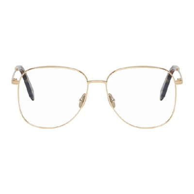 Shop Victoria Beckham Gold Grooved Feminine Glasses