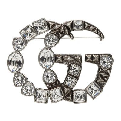 Shop Gucci Silver Marmont Brooch In 8162 Clear