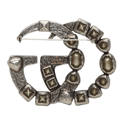 Shop Gucci Silver Marmont Brooch In 8162 Clear