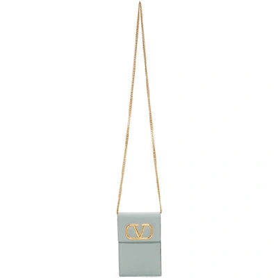 Shop Valentino Blue  Garavani Vlogo Chain Phone Pouch In C68 Celadon