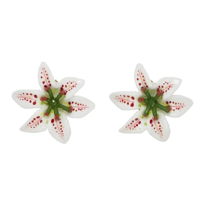 Shop Dolce & Gabbana White Lily Clip Earrings