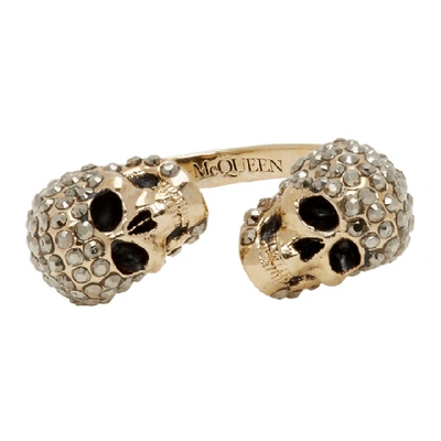 Shop Alexander Mcqueen Gold Twin Skull Ring In 1535 0468