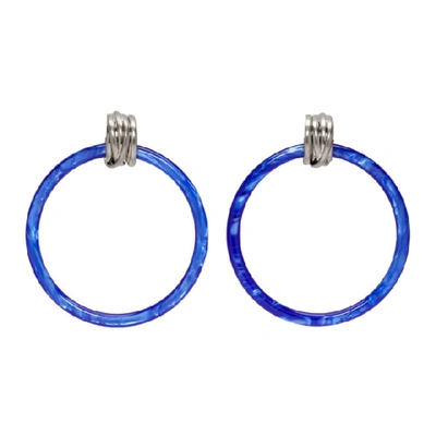 Shop Balenciaga Blue And Silver Medium Hoop Earrings