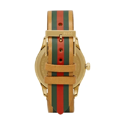 Shop Gucci Tan And Gold Striped Leather G-timeless Watch In Green/red