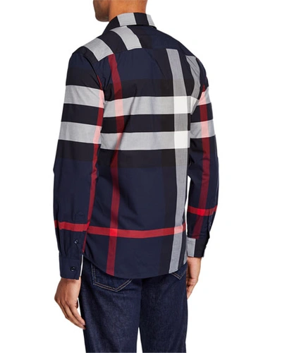 Shop Burberry Men's Somerton Check Sport Shirt In Navy