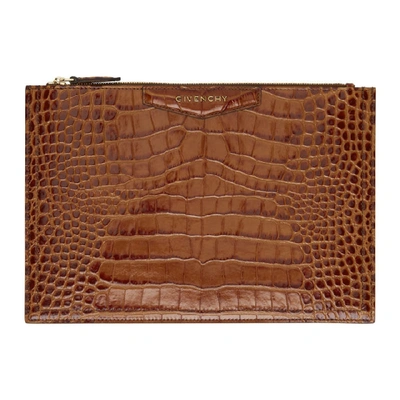 Shop Givenchy Brown Croc Medium Antigona Pouch In 217 Cognac