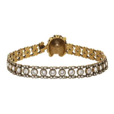 Shop Gucci Gold Crystal Lion Head Choker In 8062 Clear