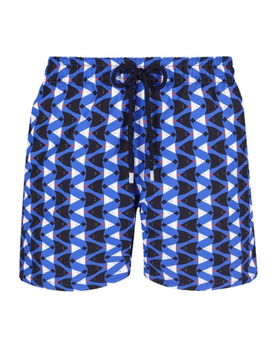 Shop Vilebrequin Men's Moorea Re Mi Fa Soles Swim Trunks In Bleu Royal