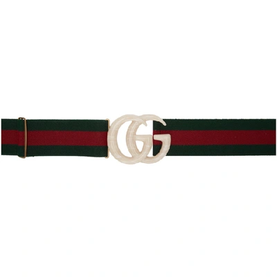 Shop Gucci Off-white Elastic Web Gg Belt In 8481 Grey