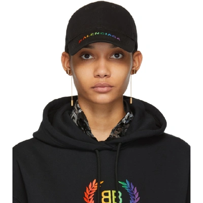 Shop Balenciaga Black Rainbow Logo Cap