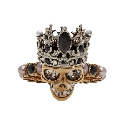 Shop Alexander Mcqueen Gold And Silver Queen Ring In 8801 0448