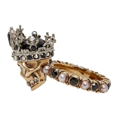 Shop Alexander Mcqueen Gold And Silver Queen Ring In 8801 0448