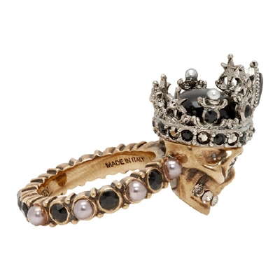 Shop Alexander Mcqueen Gold And Silver Queen Ring In 8801 0448