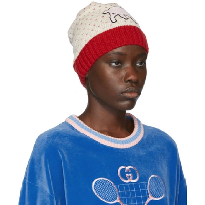 Shop Gucci Off-white Lamb Patch Beanie In 9274 Ivory