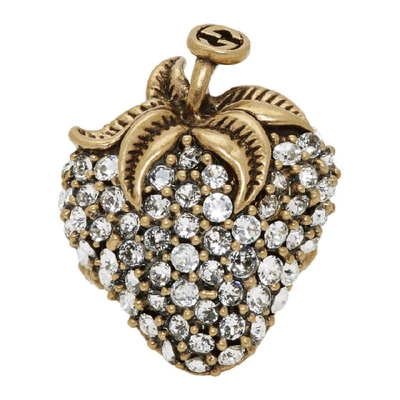 Shop Gucci Gold Crystal Strawberry Ring In 8062 Crysta