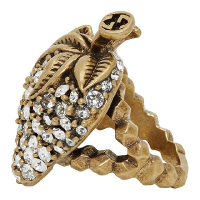 Shop Gucci Gold Crystal Strawberry Ring In 8062 Crysta