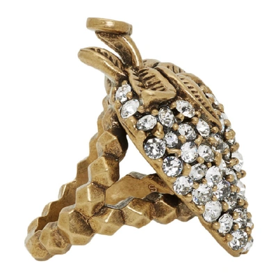 Shop Gucci Gold Crystal Strawberry Ring In 8062 Crysta