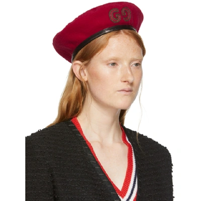 Shop Gucci Red Gg Patch Beret