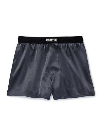Shop Tom Ford Men's Silk Jacquard Logo Boxers In Charcoal