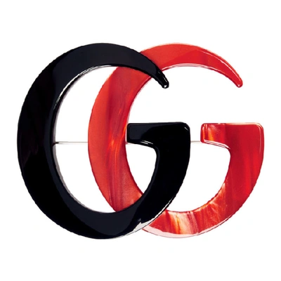 Shop Gucci Black & Red Gg Marmont Brooch In 8524 Rosso