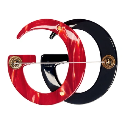 Shop Gucci Black & Red Gg Marmont Brooch In 8524 Rosso