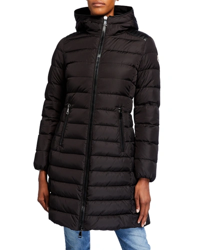 Shop Moncler Talev Long Puffer Coat W/ Hood In Black