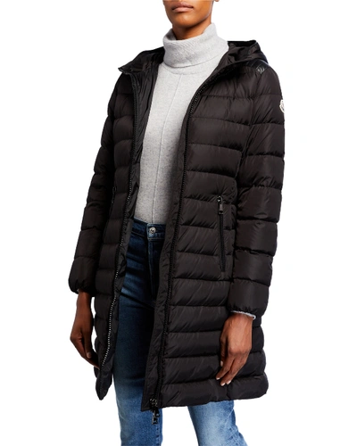 Shop Moncler Talev Long Puffer Coat W/ Hood In Black