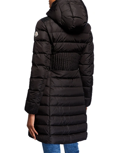 Moncler Talev Long Leather-trim Puffer Coat In Navy | ModeSens