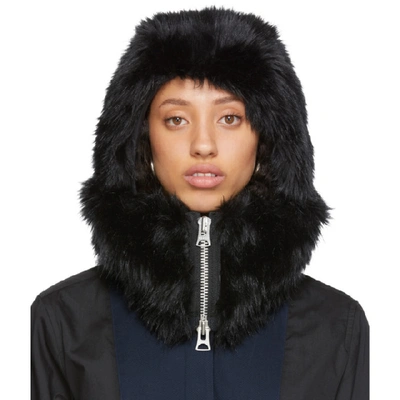 Shop Sacai Black Faux-fur Hood