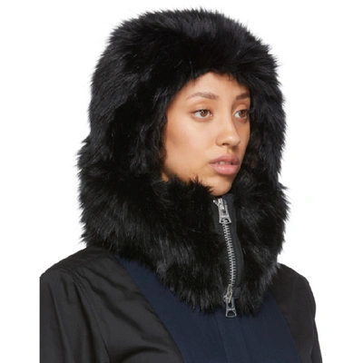 Shop Sacai Black Faux-fur Hood