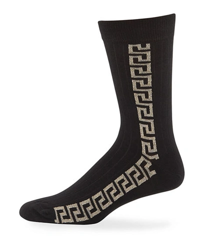 Shop Versace Men's Athletic Vertical Stripe Socks In Black/gold