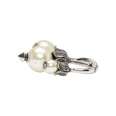 Shop Gucci Silver Three-pearl Multi Finger Ring In 8113 Dark G