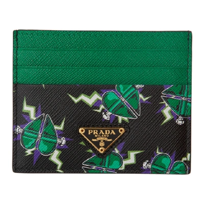 Shop Prada Black And Green Heart Card Holder In F077u Emara