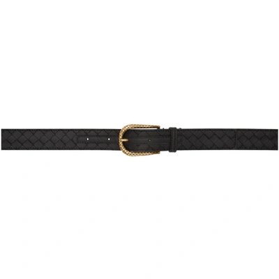 Shop Bottega Veneta Black And Gold Intrecciato Belt In 1000 Black