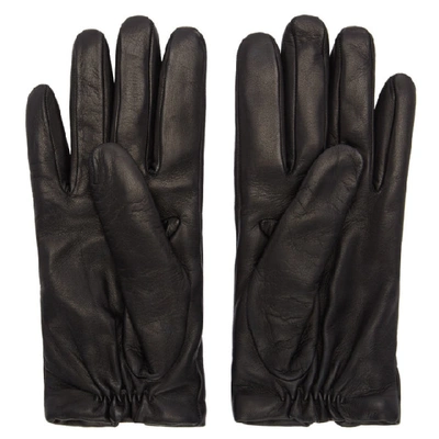 Shop Valentino Black  Garavani Leather Vlogo Gloves In 0no Black